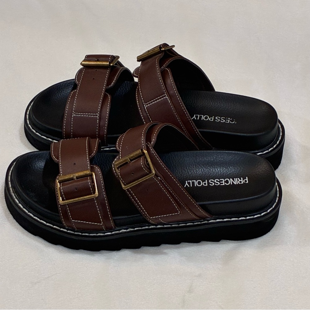 Princess Polly Ma Belle Brown Double Strap Sandals size 6 - Picture 2 of 4